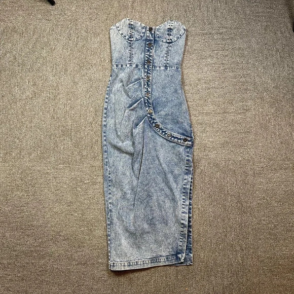 Misha Penina Revolve Strapless Midi Pencil Dress in Denim Blue Size US 2 - Picture 2 of 9